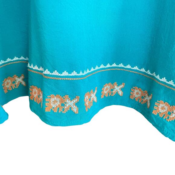 Mur Mur Aqua Tunic Embroidered Aztec Boho Sz MED Short Sleeves Casual Relaxed - Picture 3 of 8
